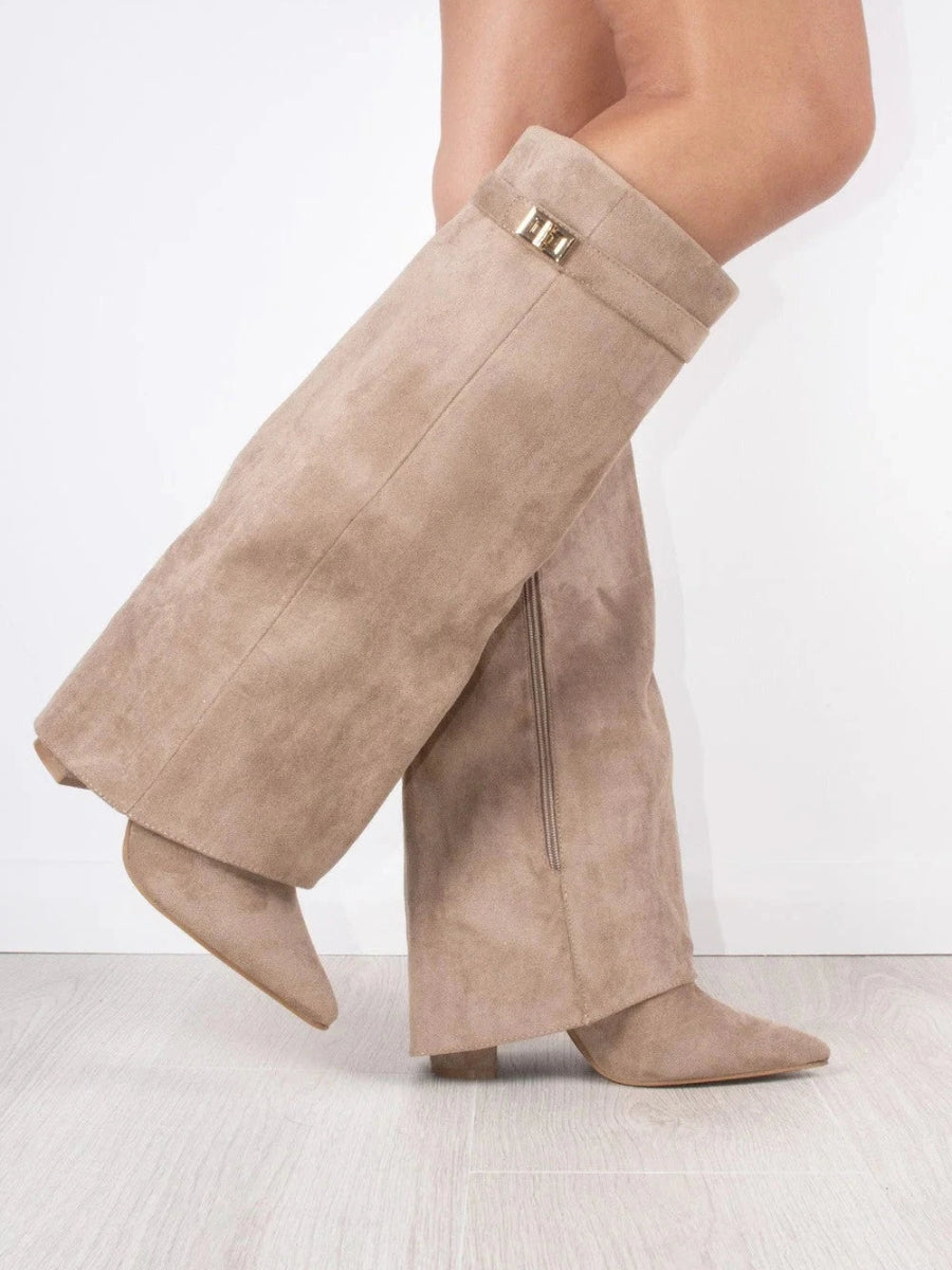 Ladies' Suede Boots with Gold Fastening