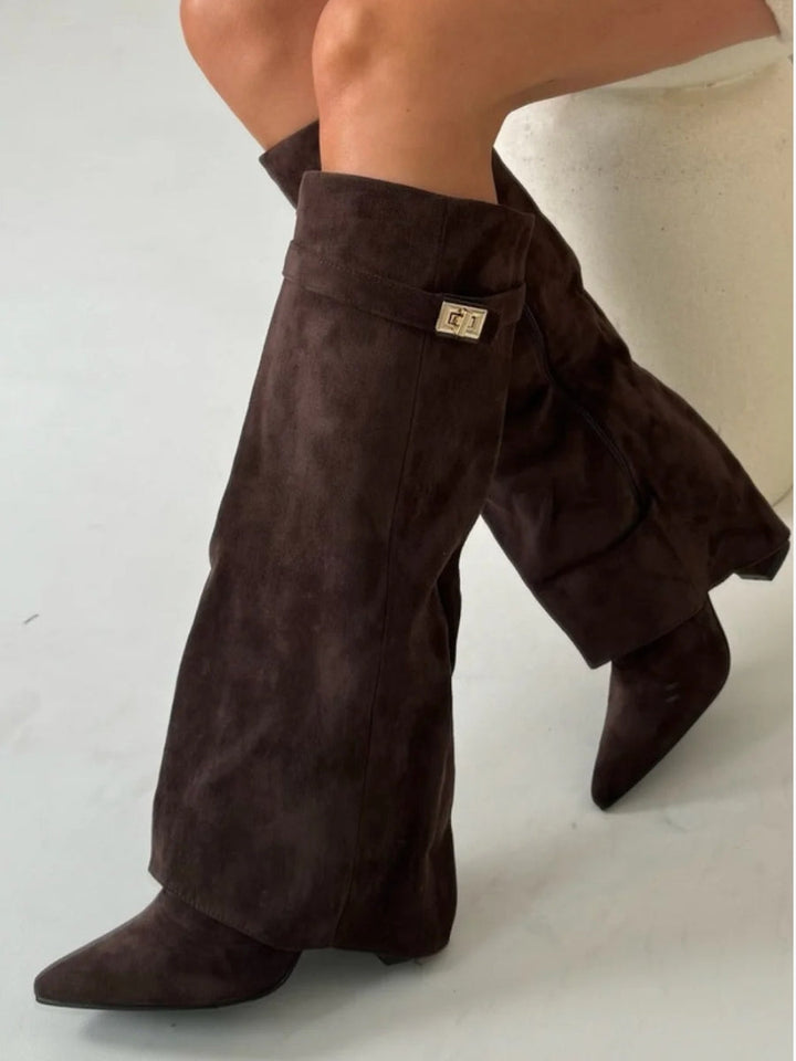 Ladies' Suede Boots with Gold Fastening