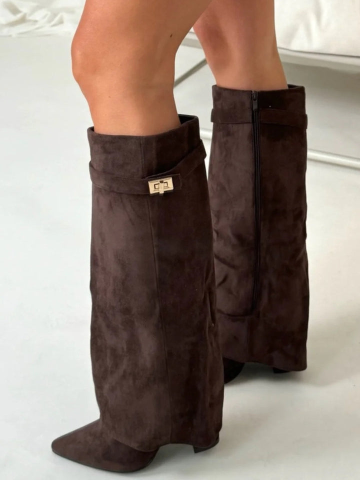 Ladies' Suede Boots with Gold Fastening