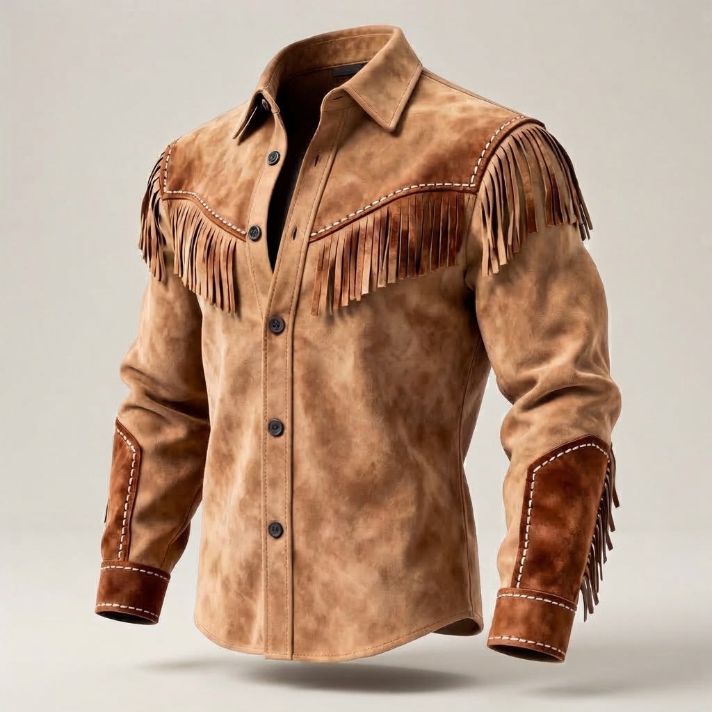 Men's Suede Fringe Shirt in Western Style
