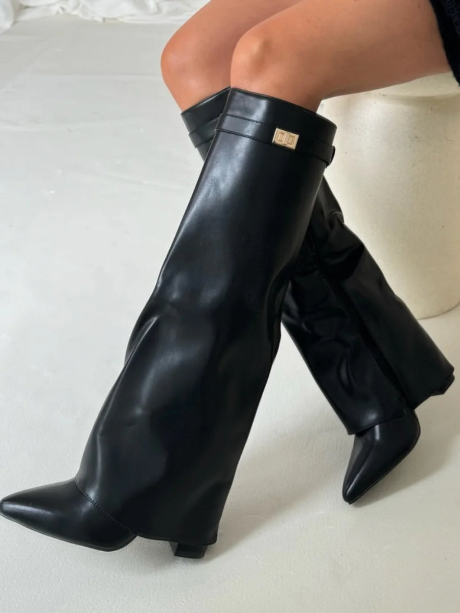 Ladies' Suede Boots with Gold Fastening