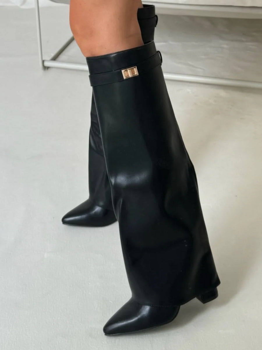 Ladies' Suede Boots with Gold Fastening