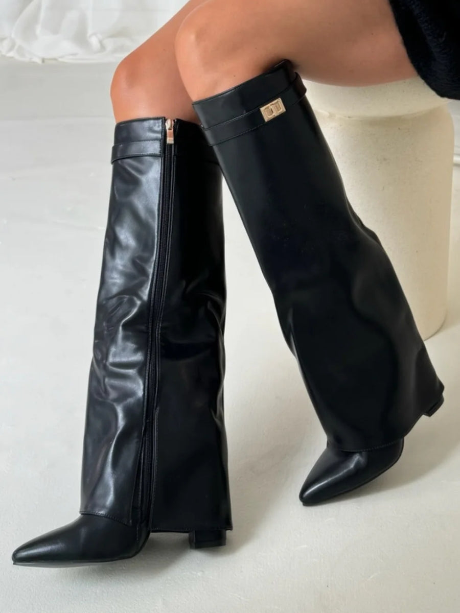 Ladies' Suede Boots with Gold Fastening
