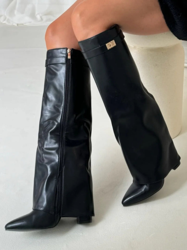 Ladies' Suede Boots with Gold Fastening