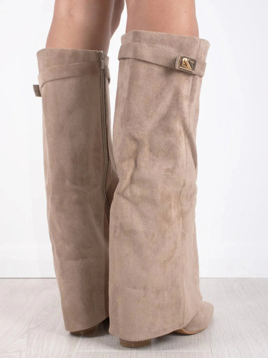 Ladies' Suede Boots with Gold Fastening
