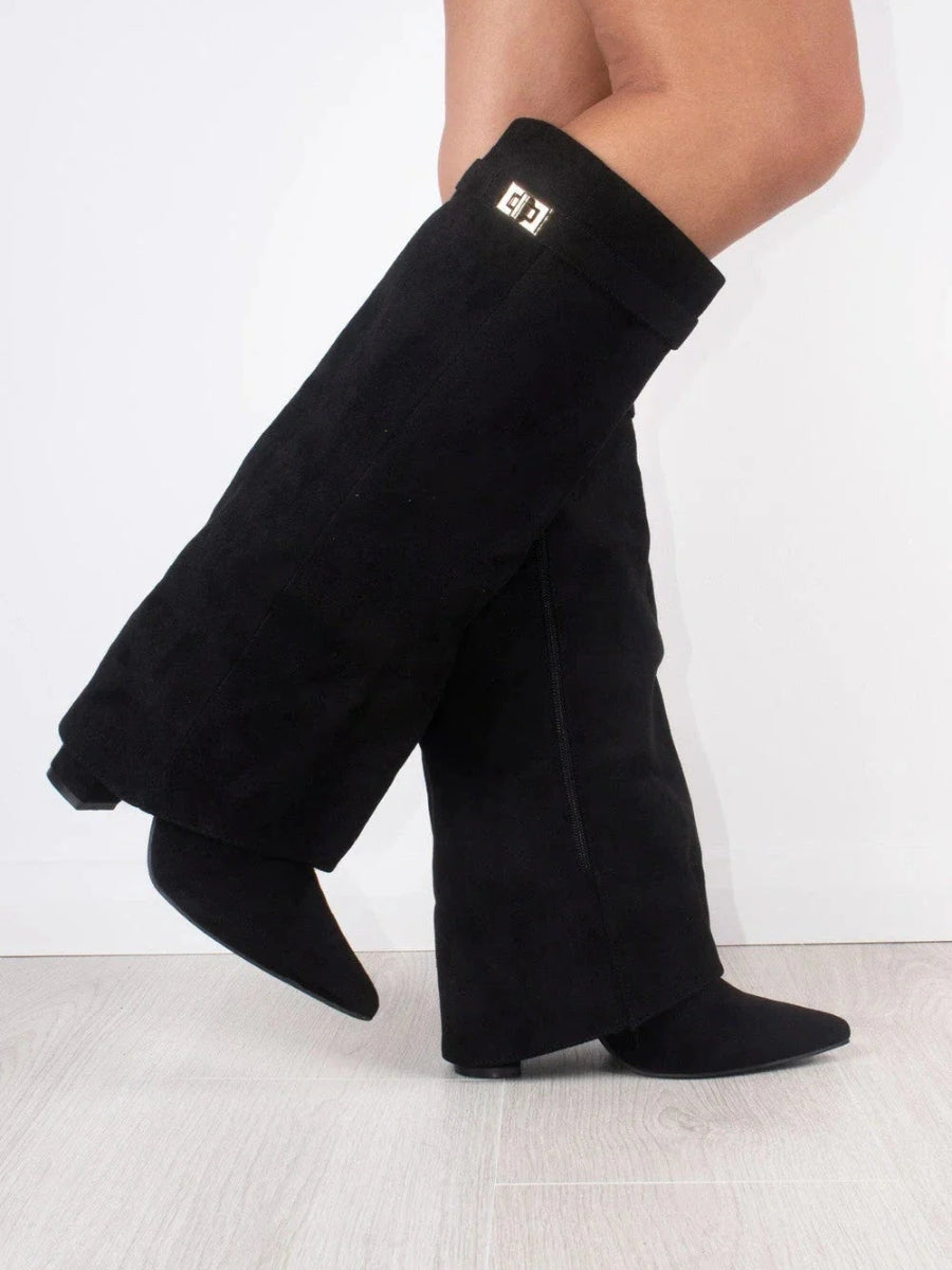 Ladies' Suede Boots with Gold Fastening