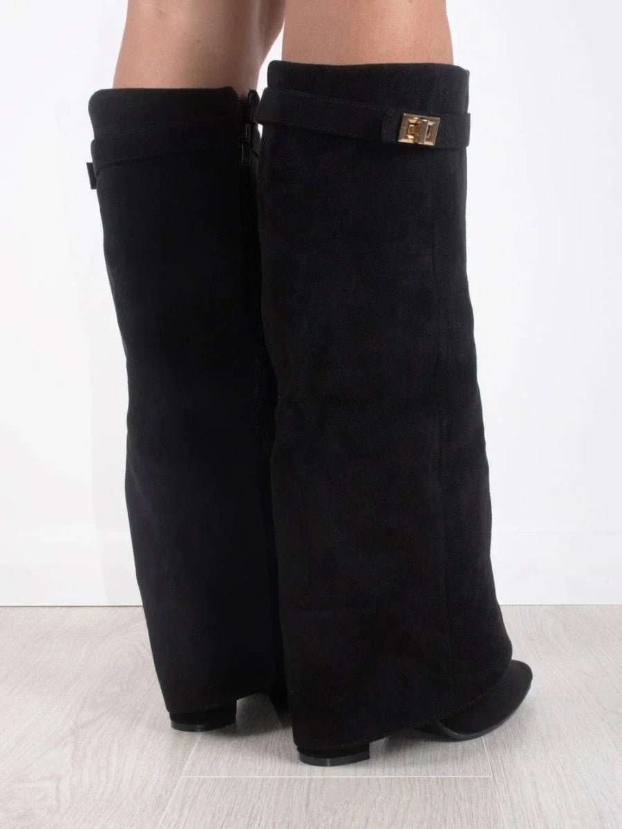 Ladies' Suede Boots with Gold Fastening