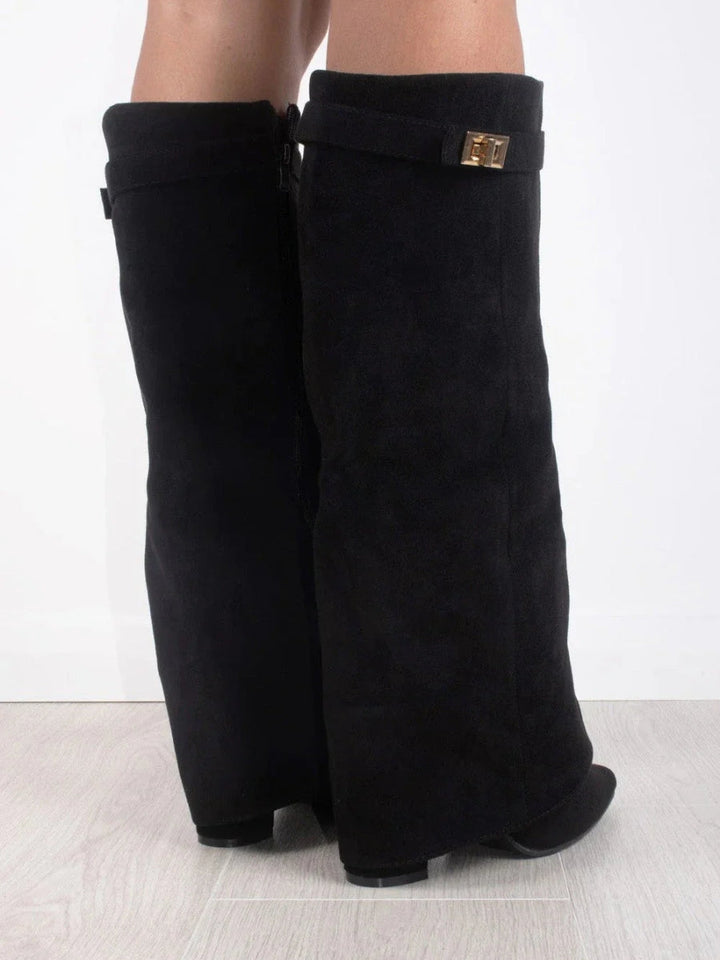 Ladies' Suede Boots with Gold Fastening
