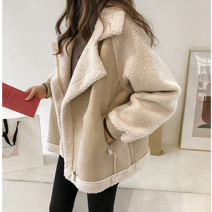 Ladies' Oversized Structured Wool Coat Long Winter with Lapel Cut