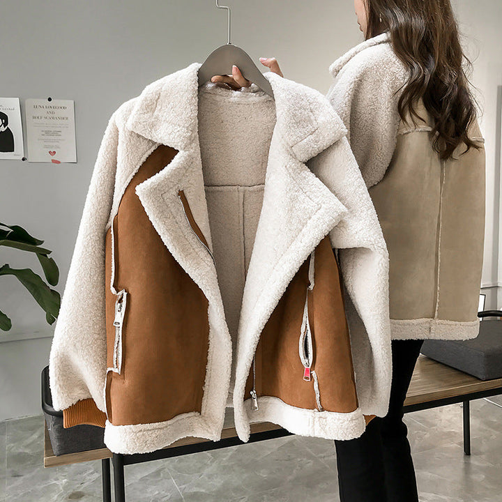 Ladies' Oversized Structured Wool Coat Long Winter with Lapel Cut