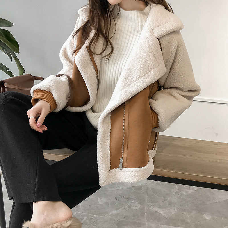 Ladies' Oversized Structured Wool Coat Long Winter with Lapel Cut