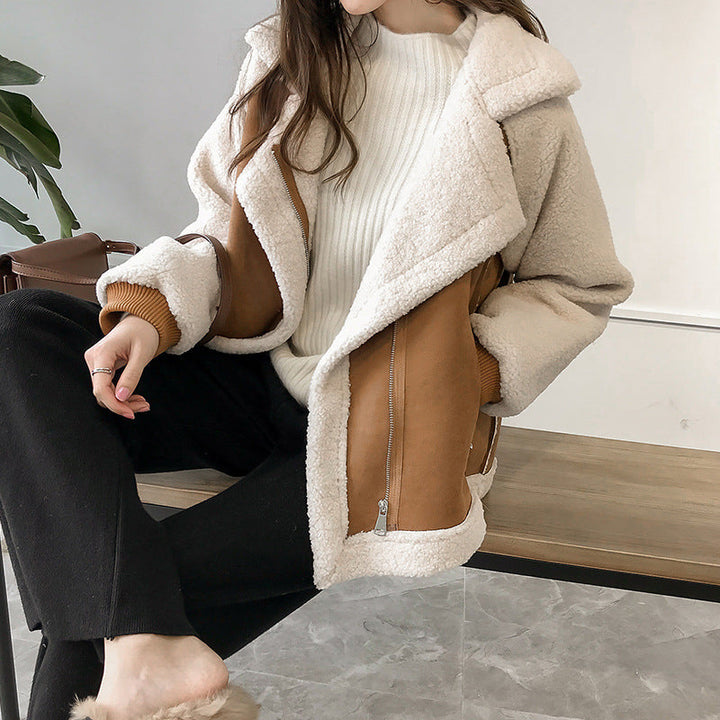Ladies' Oversized Structured Wool Coat Long Winter with Lapel Cut