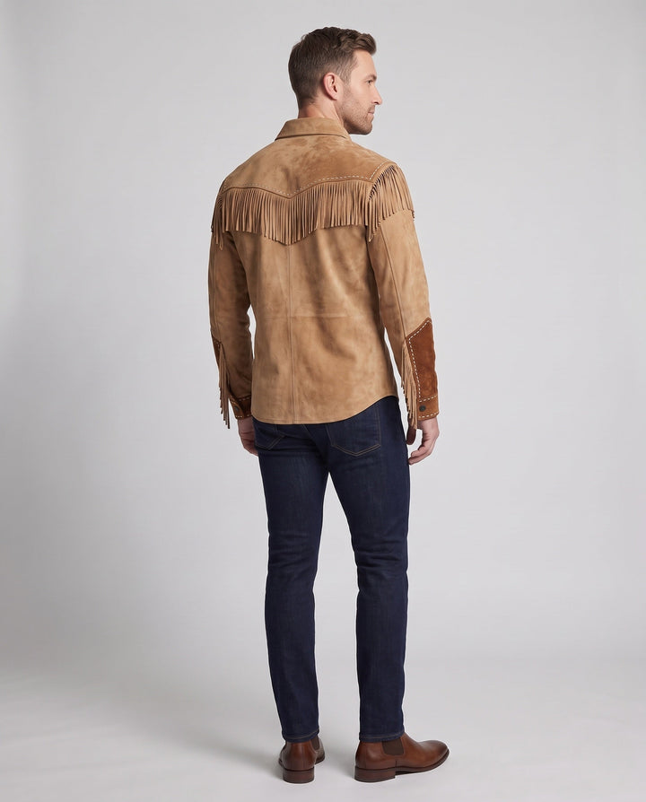 Men's Suede Fringe Shirt in Western Style