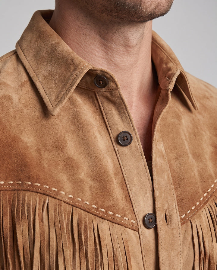 Men's Suede Fringe Shirt in Western Style