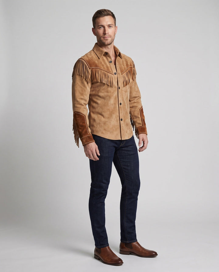 Men's Suede Fringe Shirt in Western Style