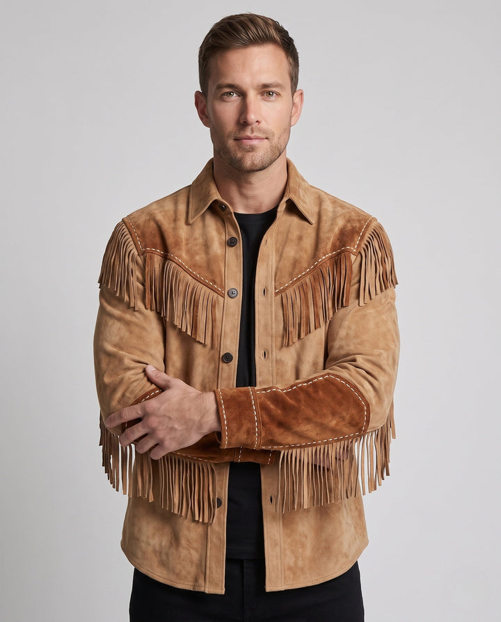 Men's Suede Fringe Shirt in Western Style