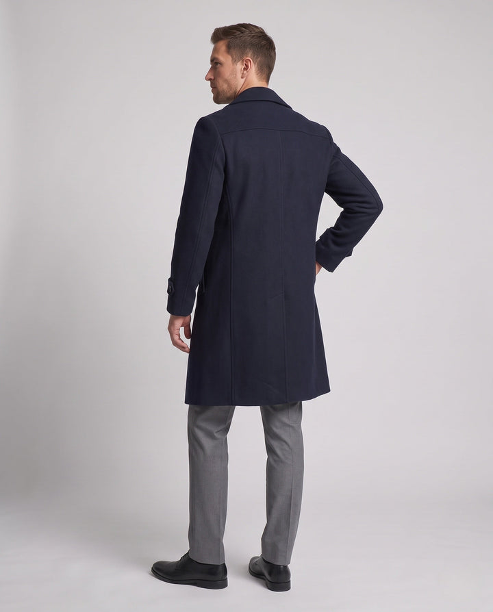 Men's Maxilength Wool Blend Long Coat with Narrow Lapels and Timeless Silhouette