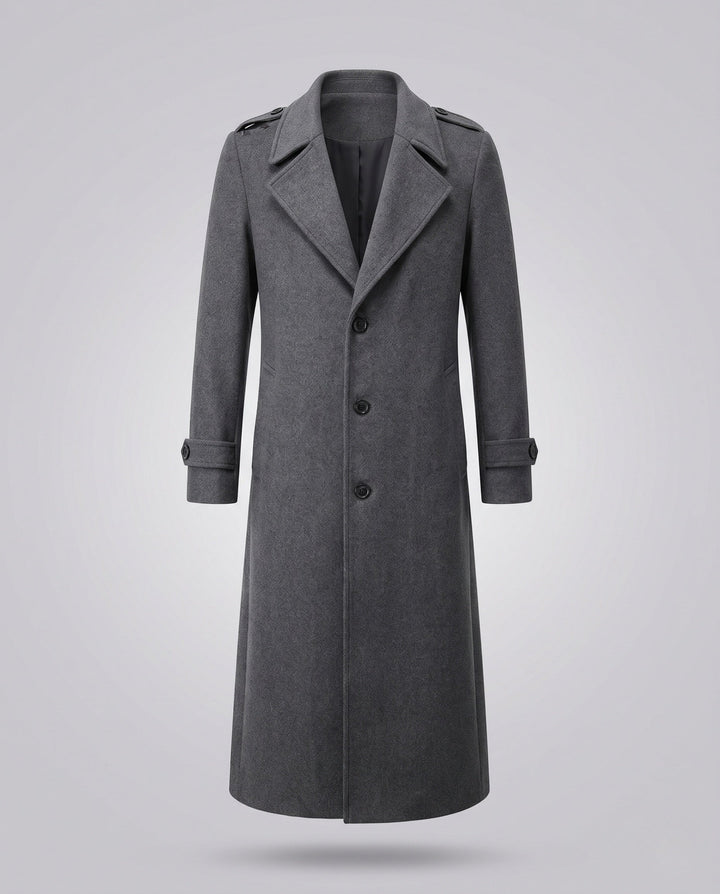 Men's Maxilength Wool Blend Long Coat with Narrow Lapels and Timeless Silhouette