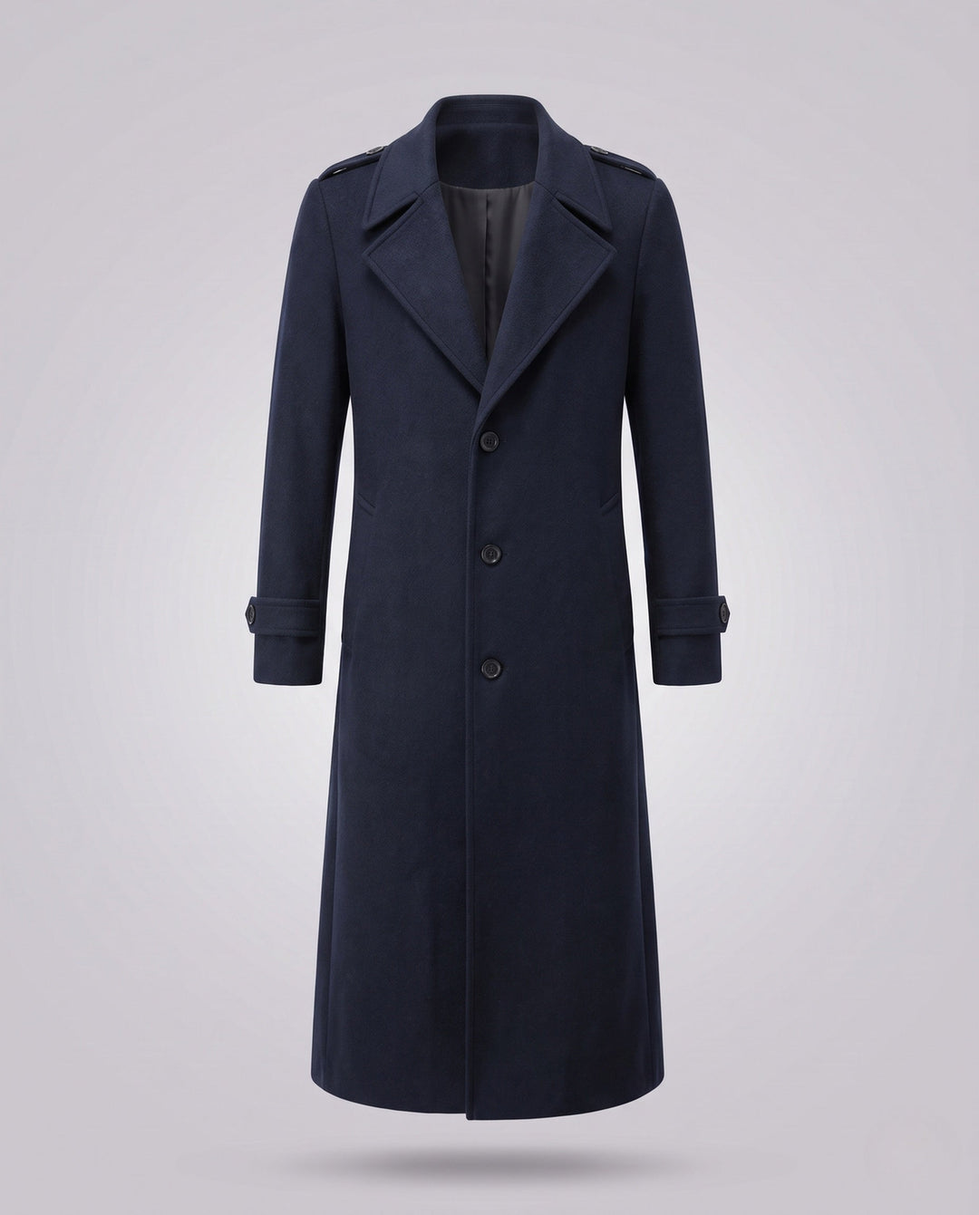 Men's Maxilength Wool Blend Long Coat with Narrow Lapels and Timeless Silhouette