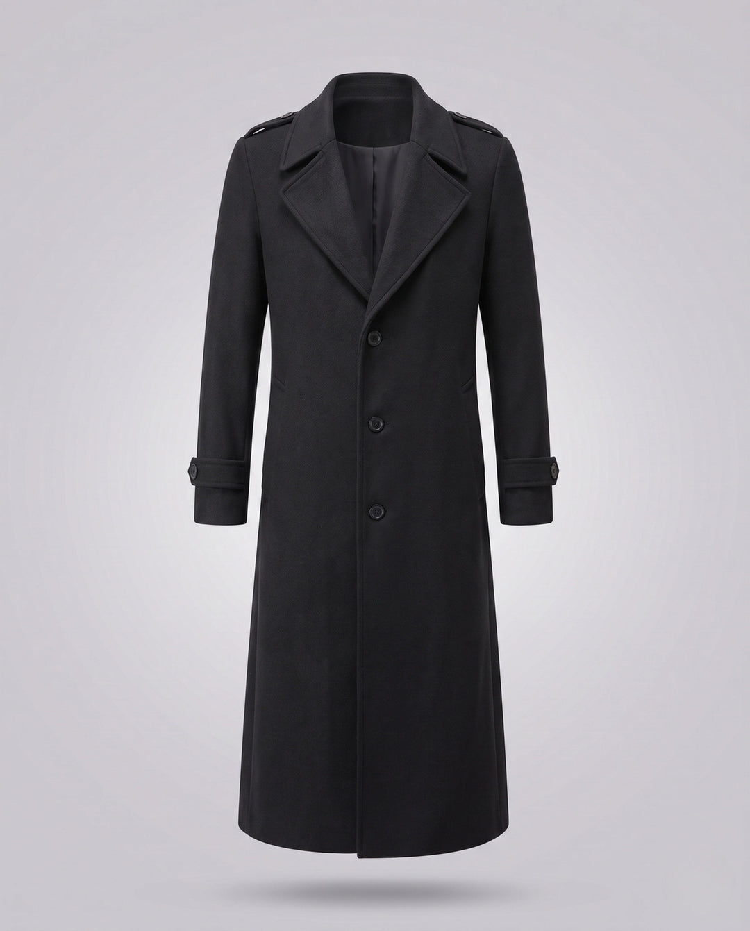 Men's Maxilength Wool Blend Long Coat with Narrow Lapels and Timeless Silhouette