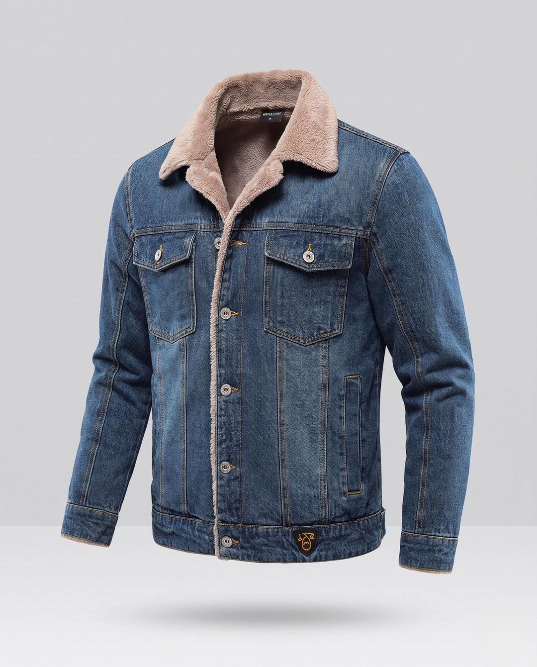 Men's Casual Denim Work Jacket with Warming Teddy Lining and Shirt Collar