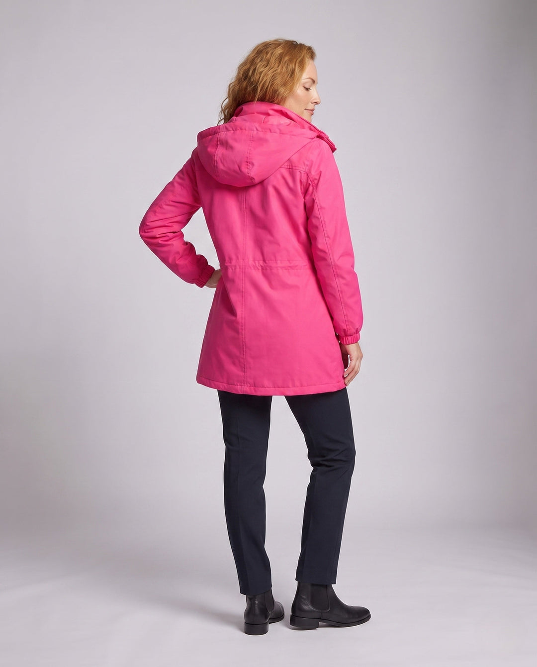 Ladies' Water-Repellent Parka with Hood, Waist Drawstring and Flap Pockets