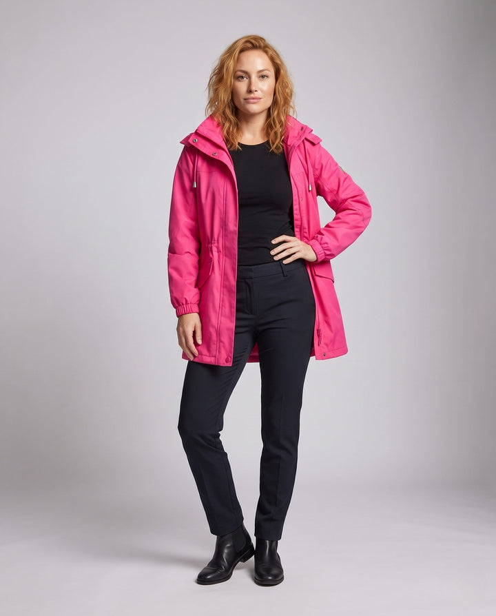 Ladies' Water-Repellent Parka with Hood, Waist Drawstring and Flap Pockets