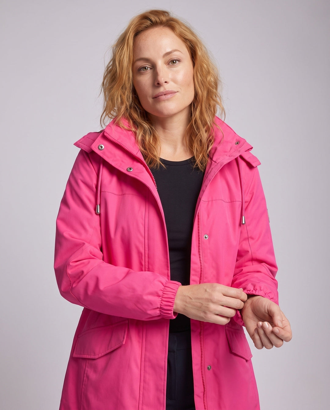 Ladies' Water-Repellent Parka with Hood, Waist Drawstring and Flap Pockets