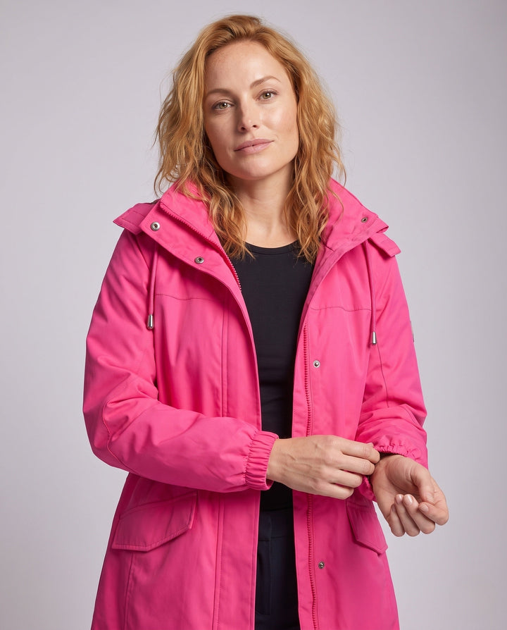 Ladies' Water-Repellent Parka with Hood, Waist Drawstring and Flap Pockets