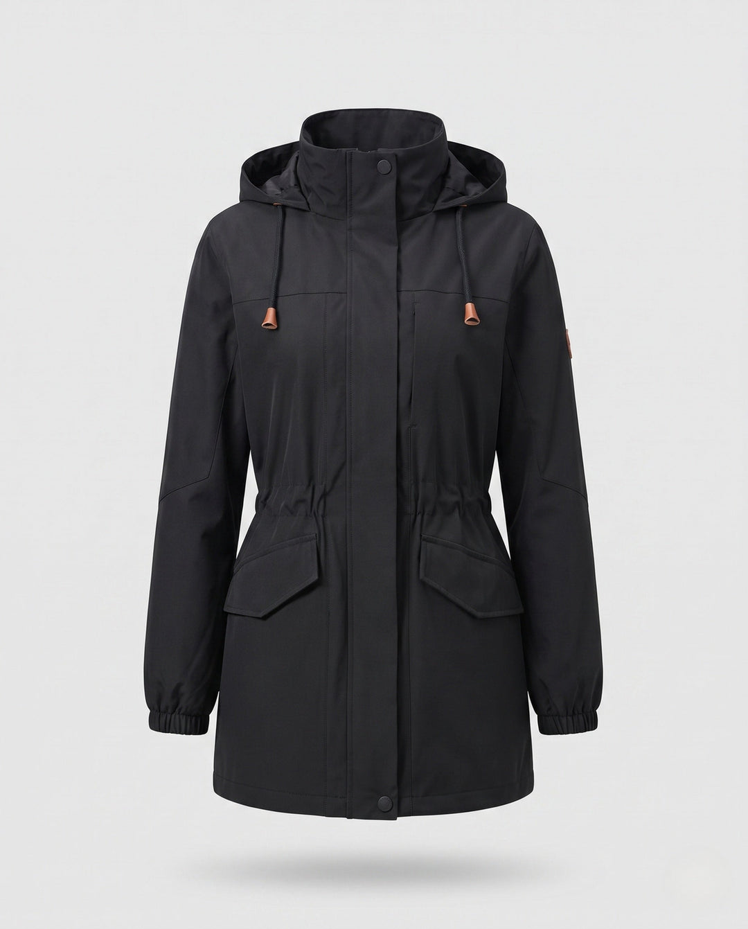 Ladies' Water-Repellent Parka with Hood, Waist Drawstring and Flap Pockets