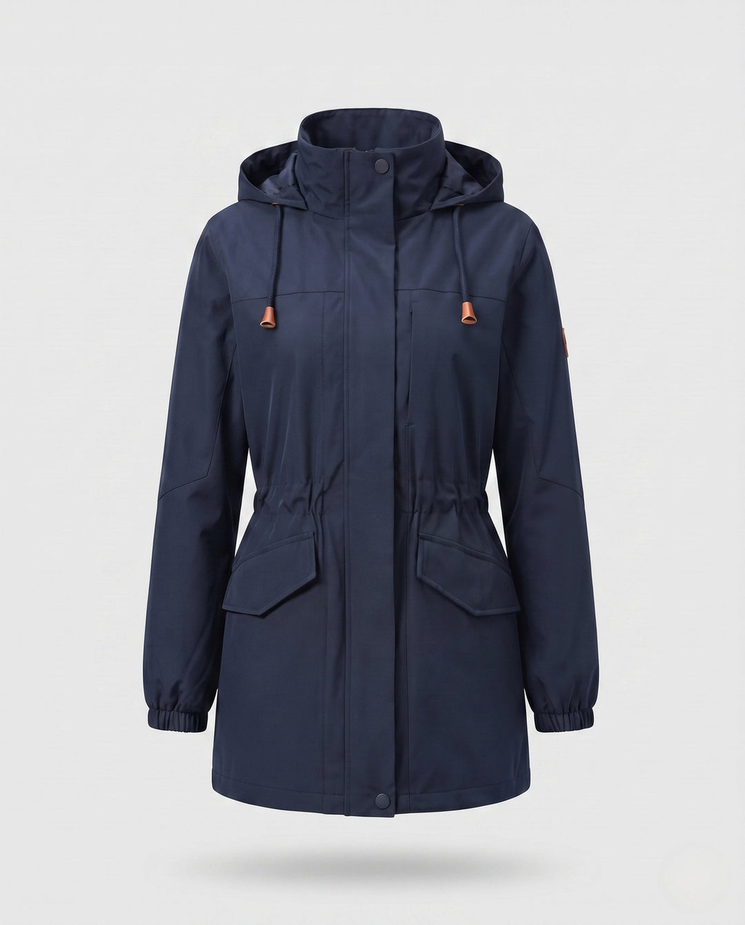 Ladies' Water-Repellent Parka with Hood, Waist Drawstring and Flap Pockets