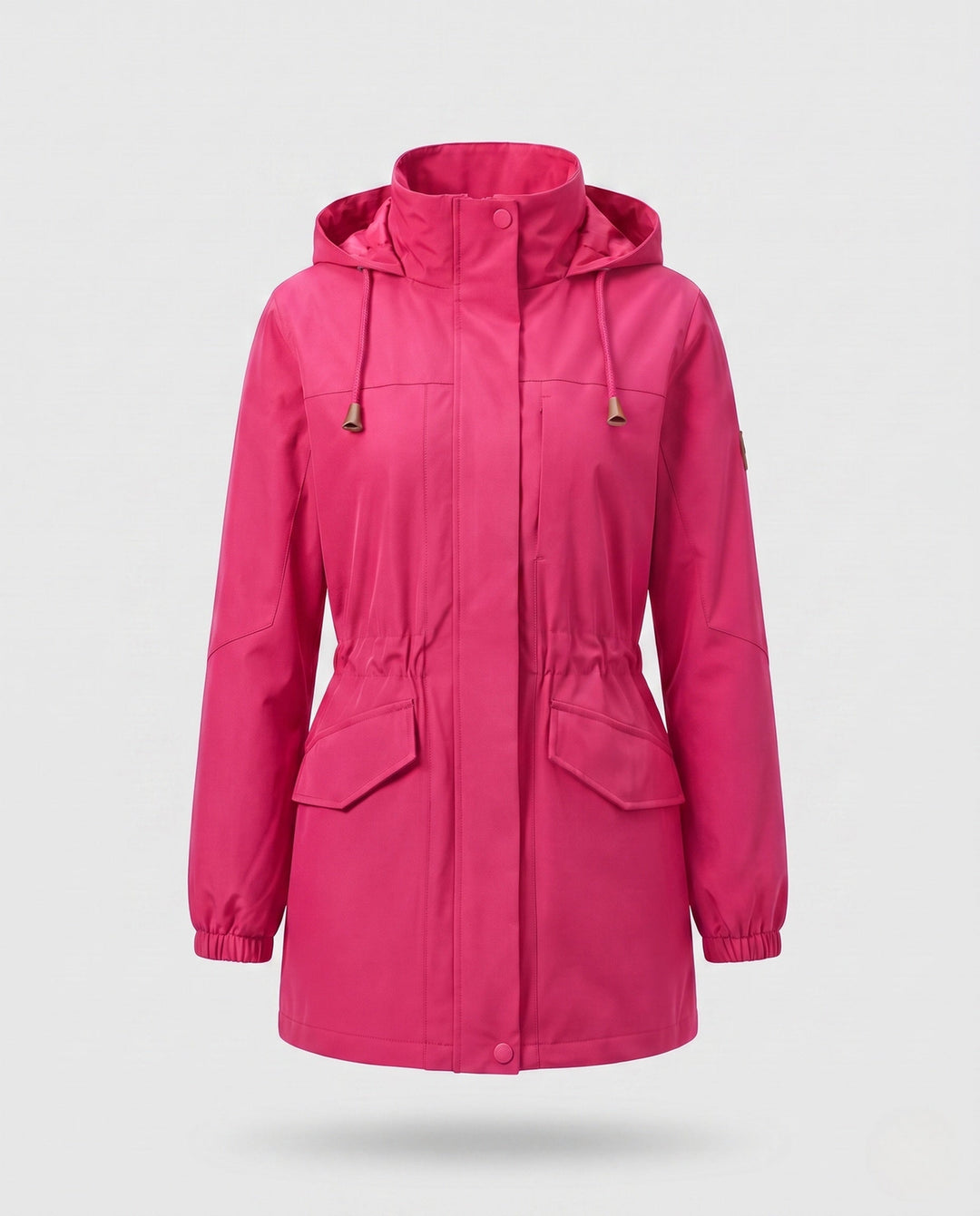 Ladies' Water-Repellent Parka with Hood, Waist Drawstring and Flap Pockets