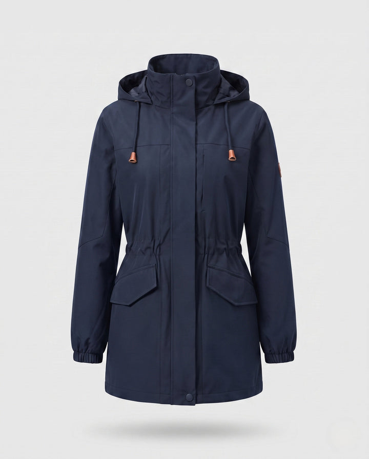 Ladies' Water-Repellent Parka with Hood, Waist Drawstring and Flap Pockets