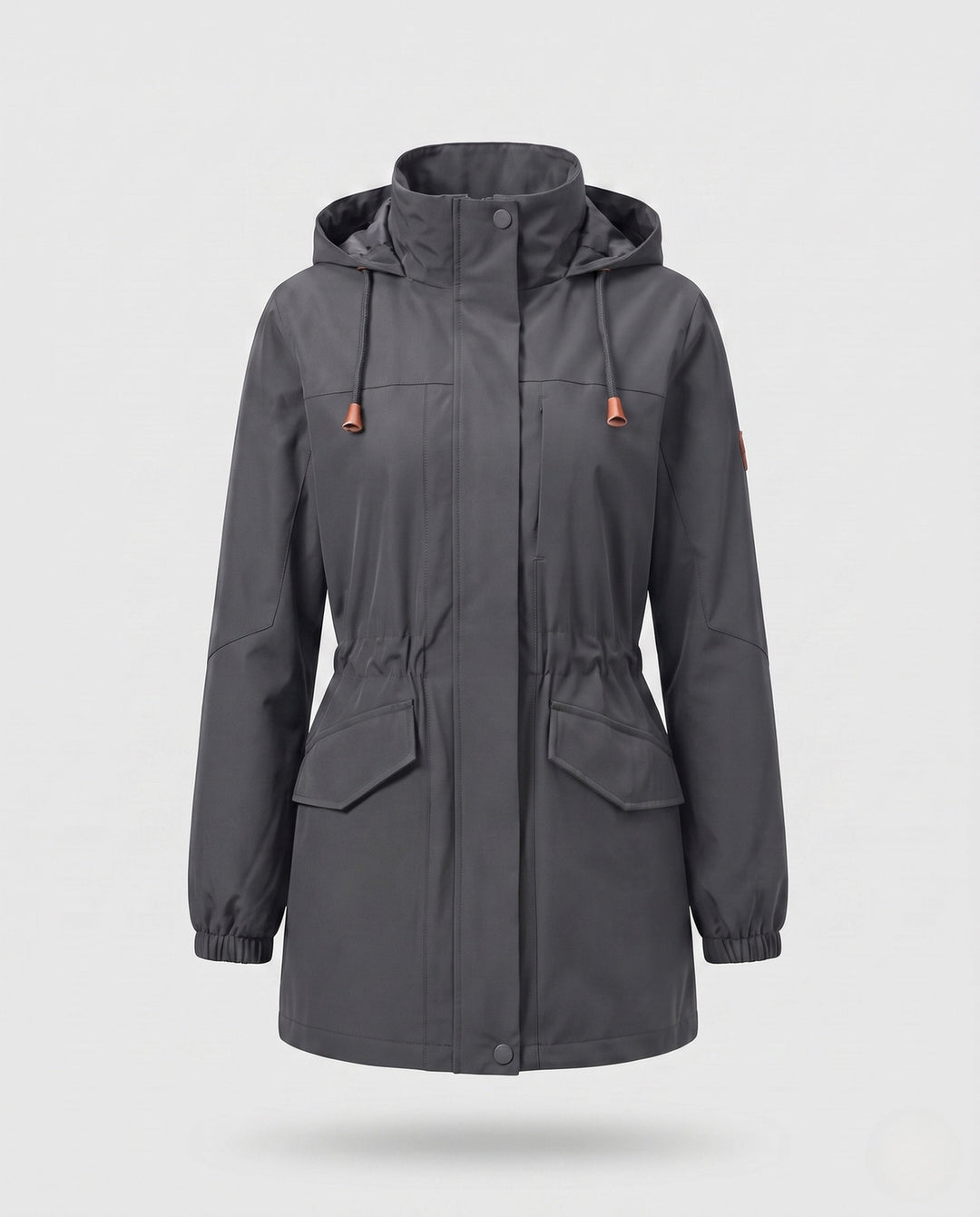 Ladies' Water-Repellent Parka with Hood, Waist Drawstring and Flap Pockets