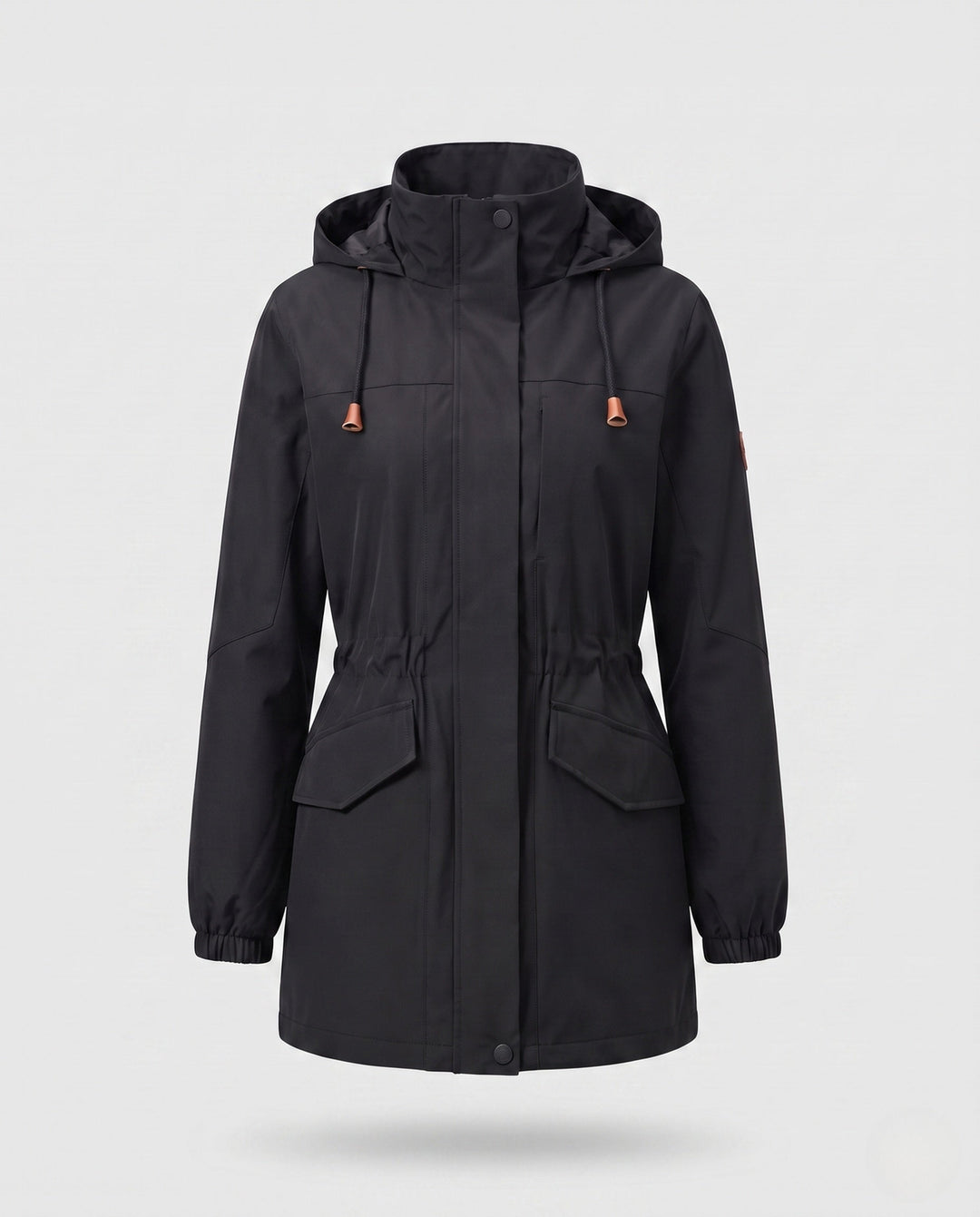 Ladies' Water-Repellent Parka with Hood, Waist Drawstring and Flap Pockets