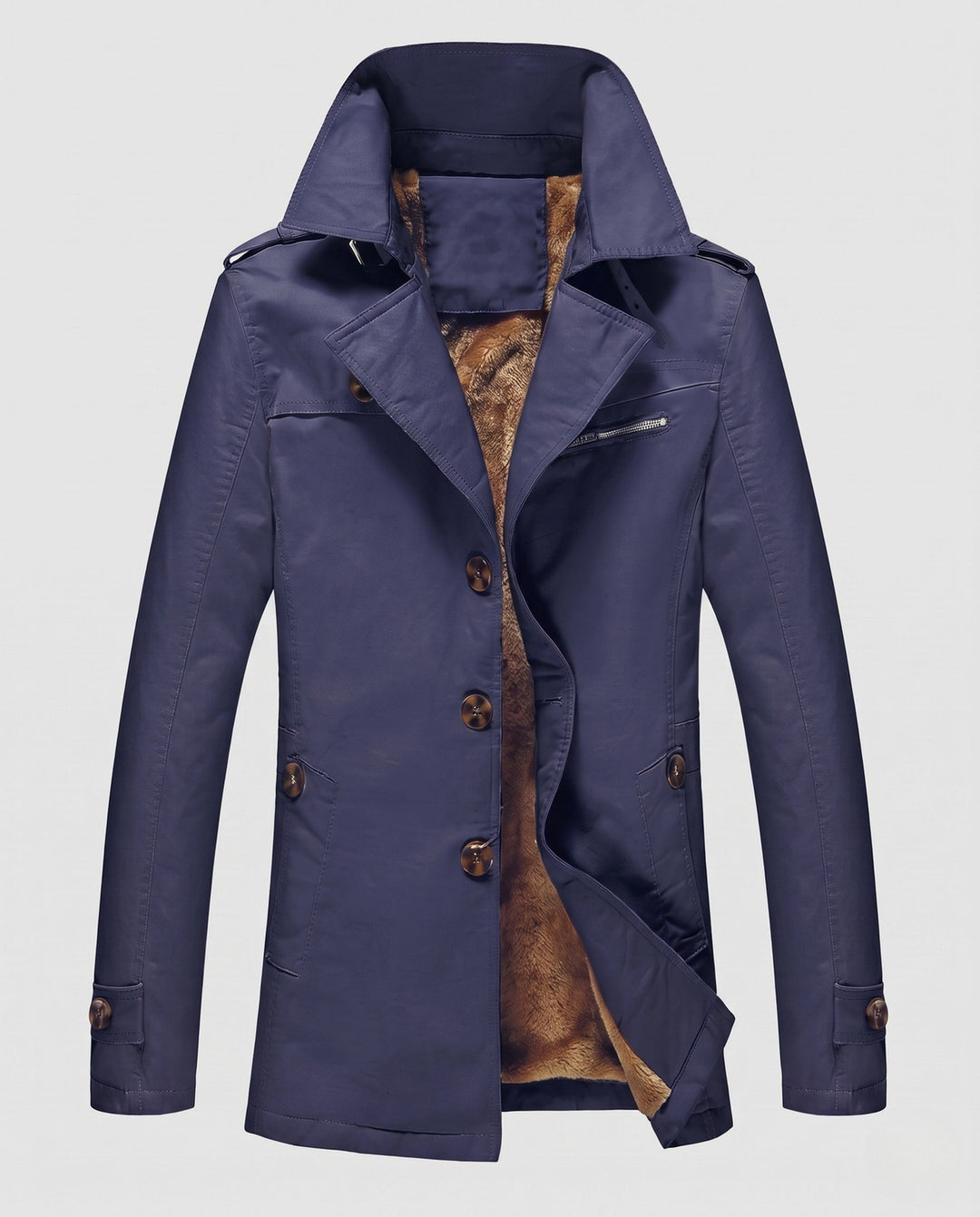 Men's Canvas Field Coat with Teddy Lining, Notched Collar and Epaulettes