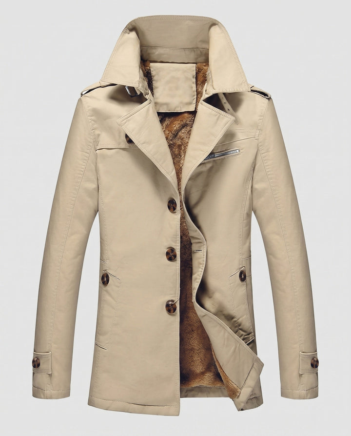 Men's Canvas Field Coat with Teddy Lining, Notched Collar and Epaulettes