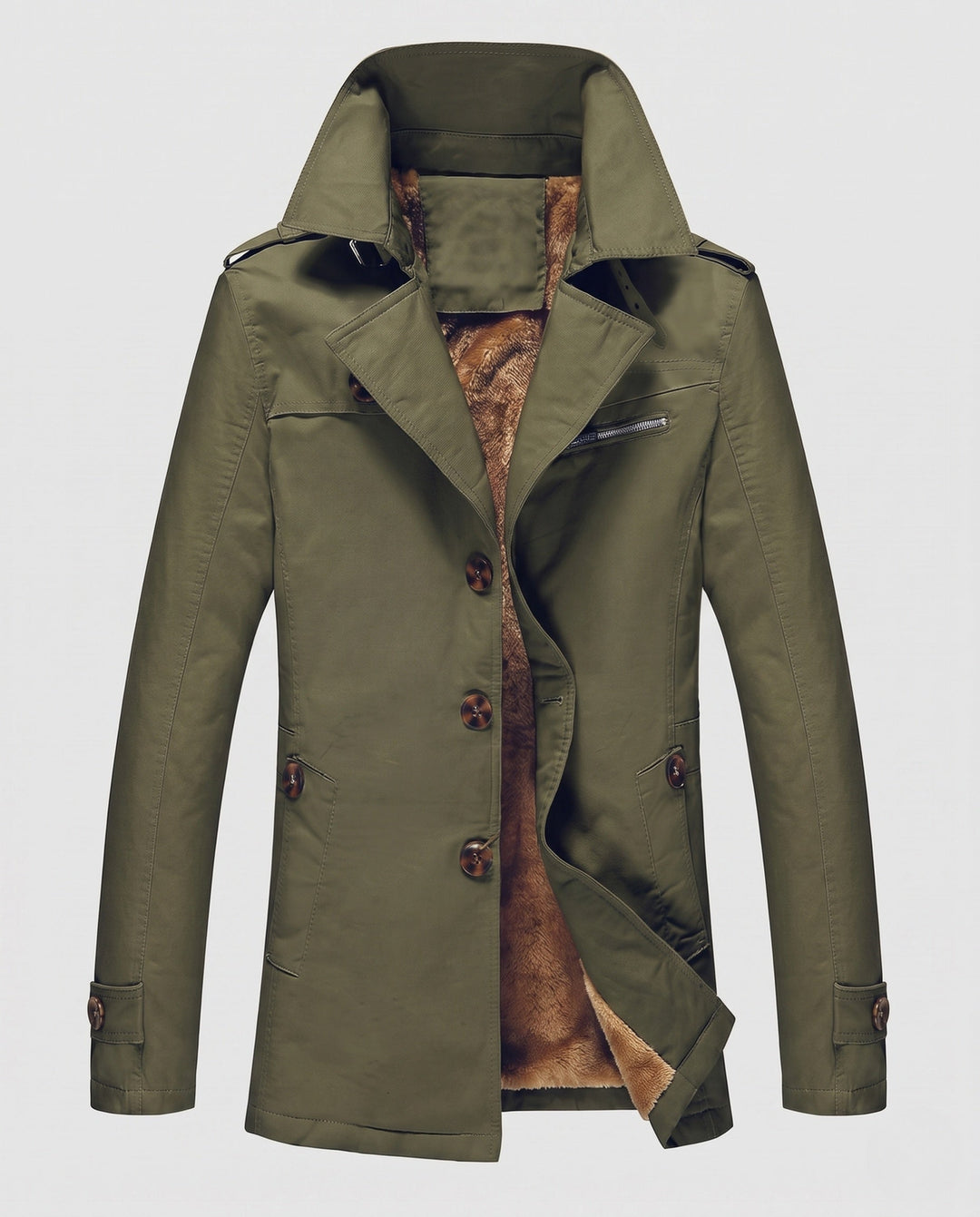 Men's Canvas Field Coat with Teddy Lining, Notched Collar and Epaulettes