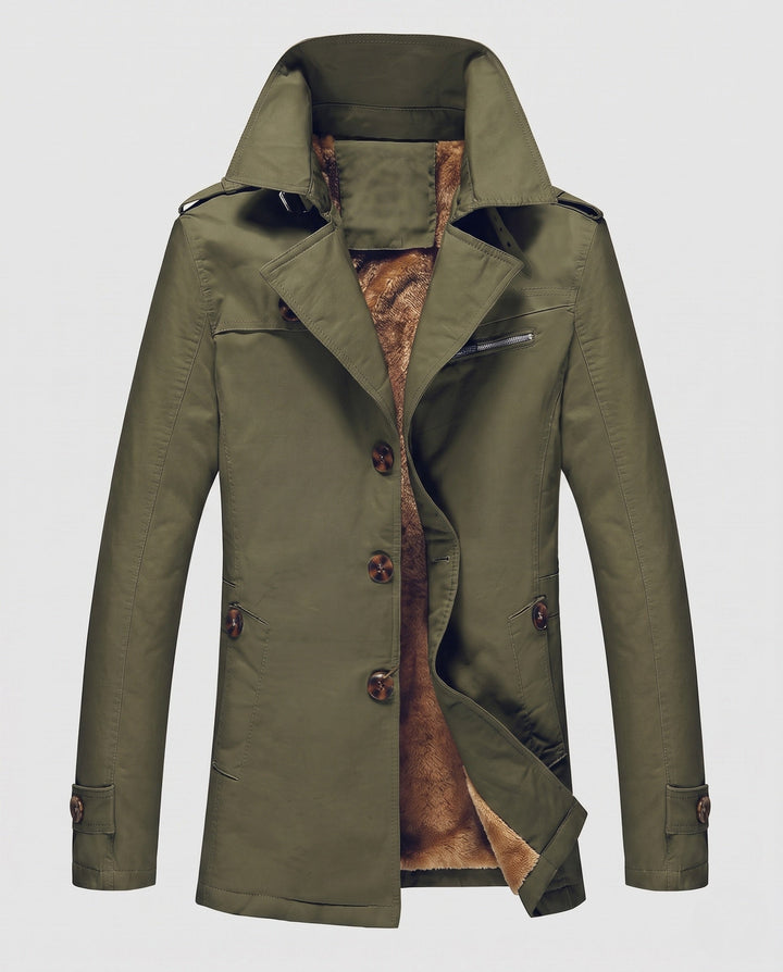 Men's Canvas Field Coat with Teddy Lining, Notched Collar and Epaulettes