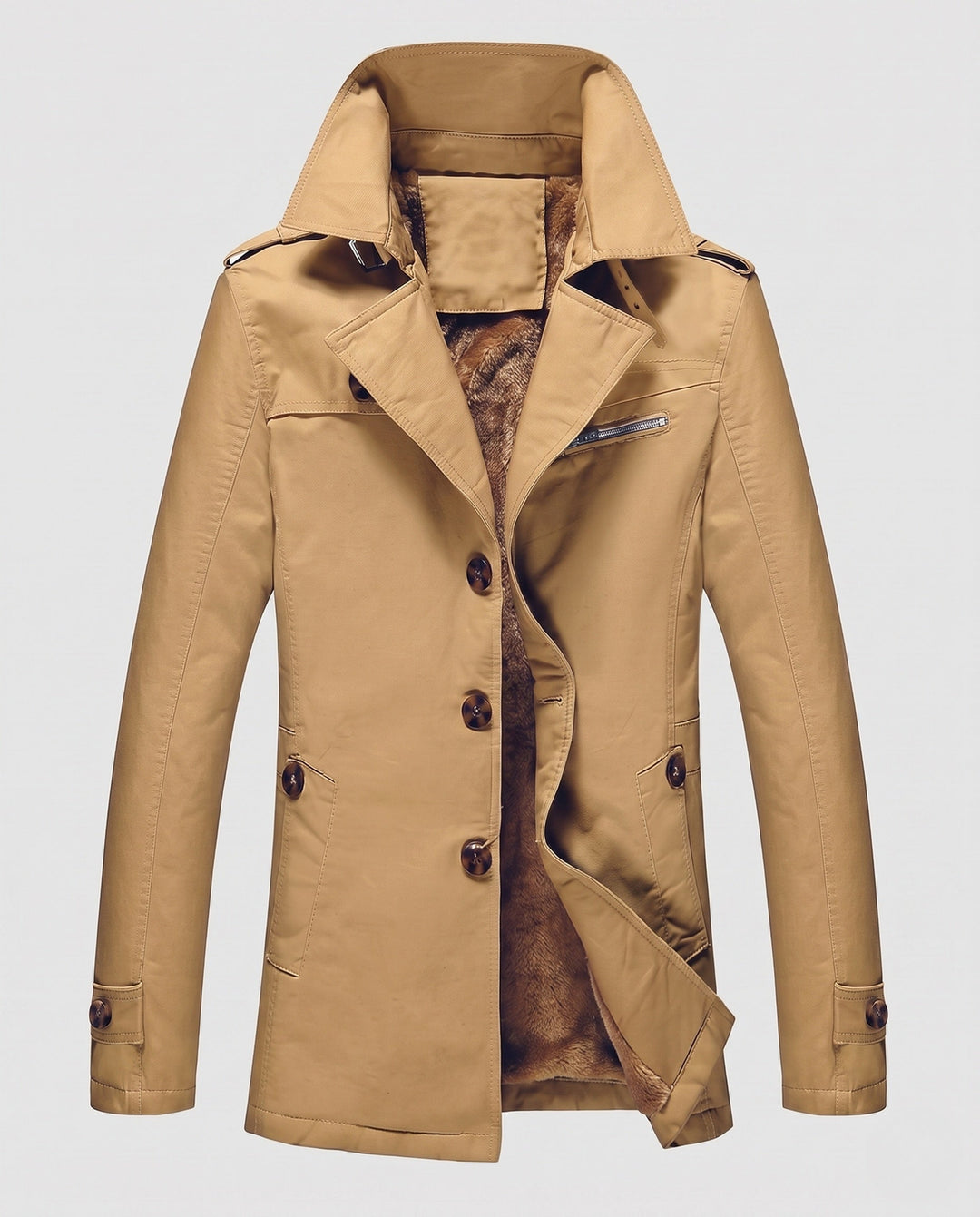 Men's Canvas Field Coat with Teddy Lining, Notched Collar and Epaulettes