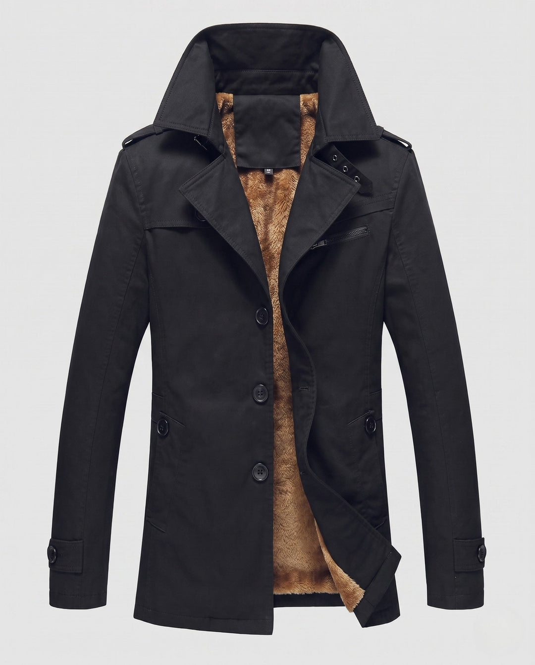 Men's Canvas Field Coat with Teddy Lining, Notched Collar and Epaulettes