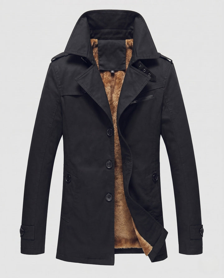 Men's Canvas Field Coat with Teddy Lining, Notched Collar and Epaulettes