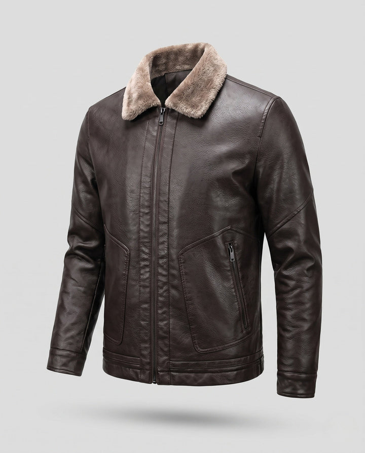 Men's Short Jacket in Aviator Style with Faux Fur Collar and Warming Padding