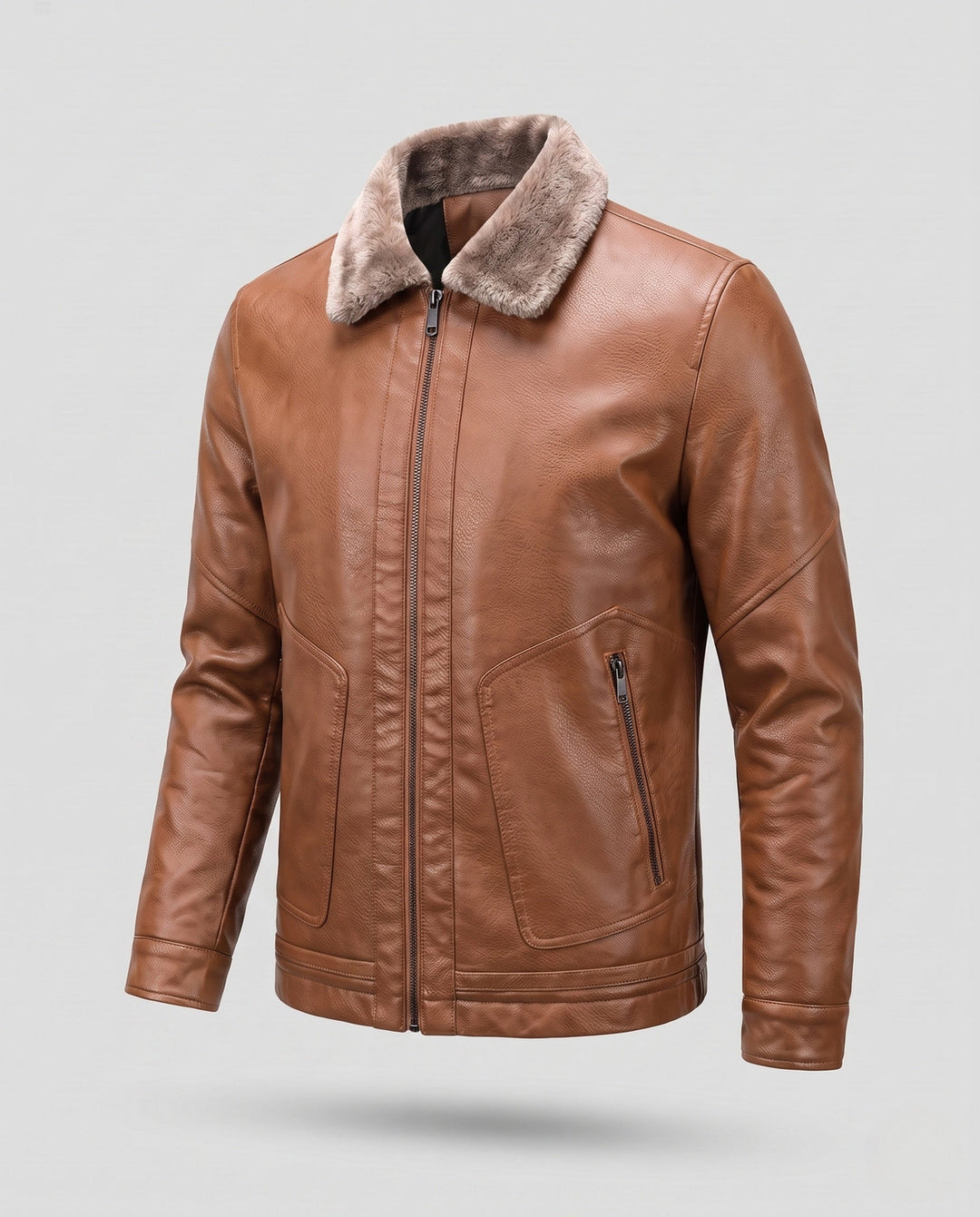Men's Short Jacket in Aviator Style with Faux Fur Collar and Warming Padding