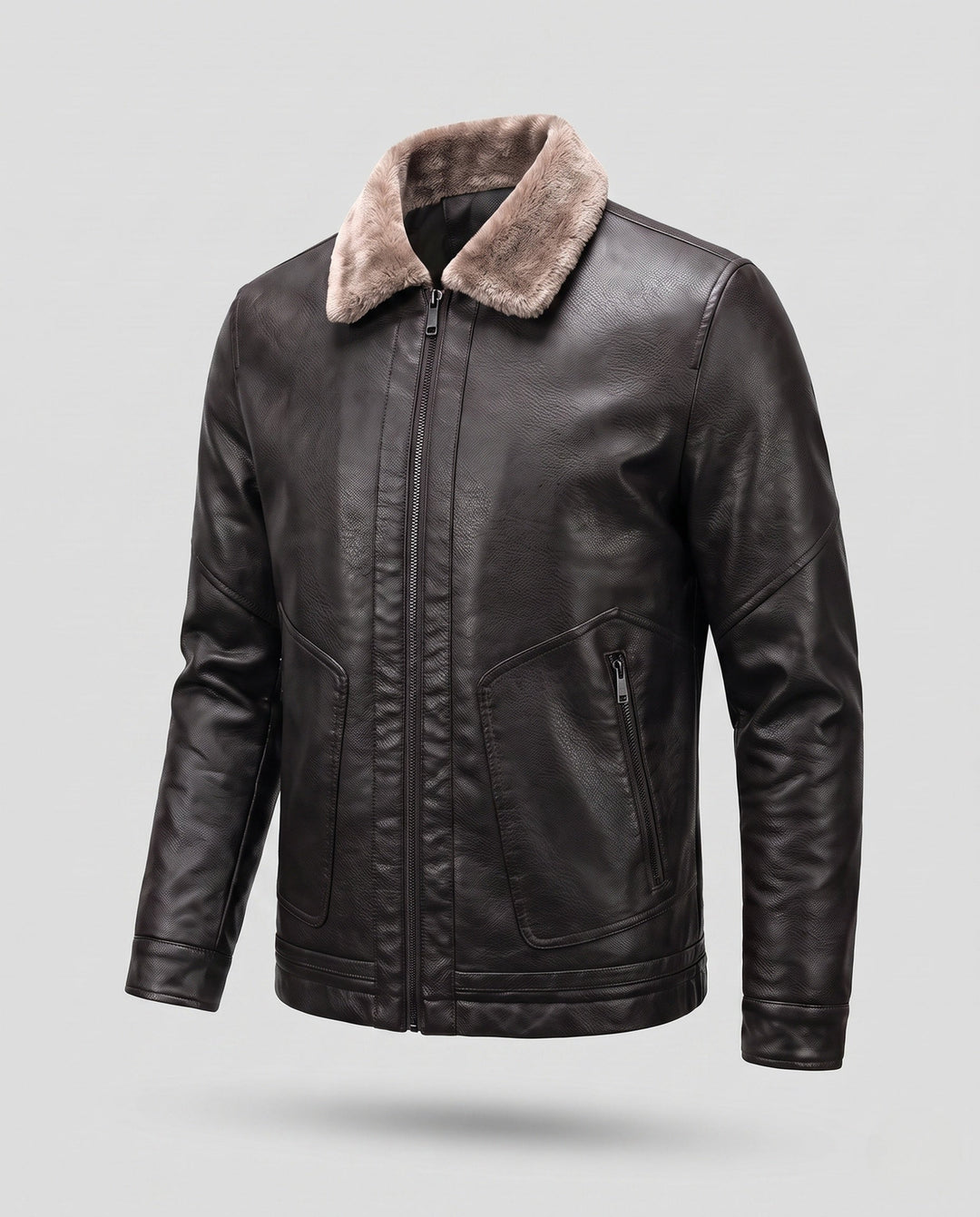 Men's Short Jacket in Aviator Style with Faux Fur Collar and Warming Padding