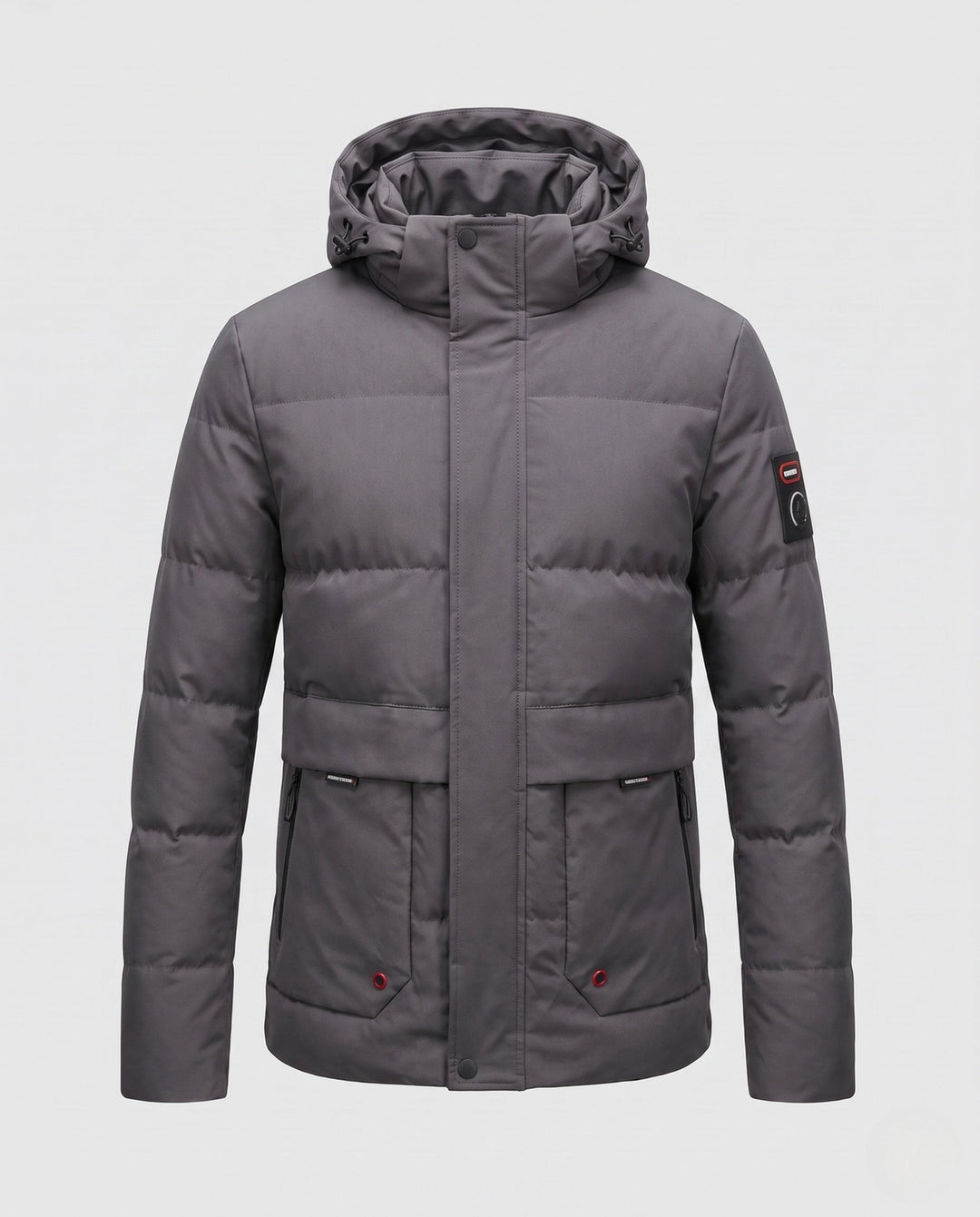 Men's Short Coat in Minimalist Quilted Design with Stowable Hood and Concealed Zip Pockets