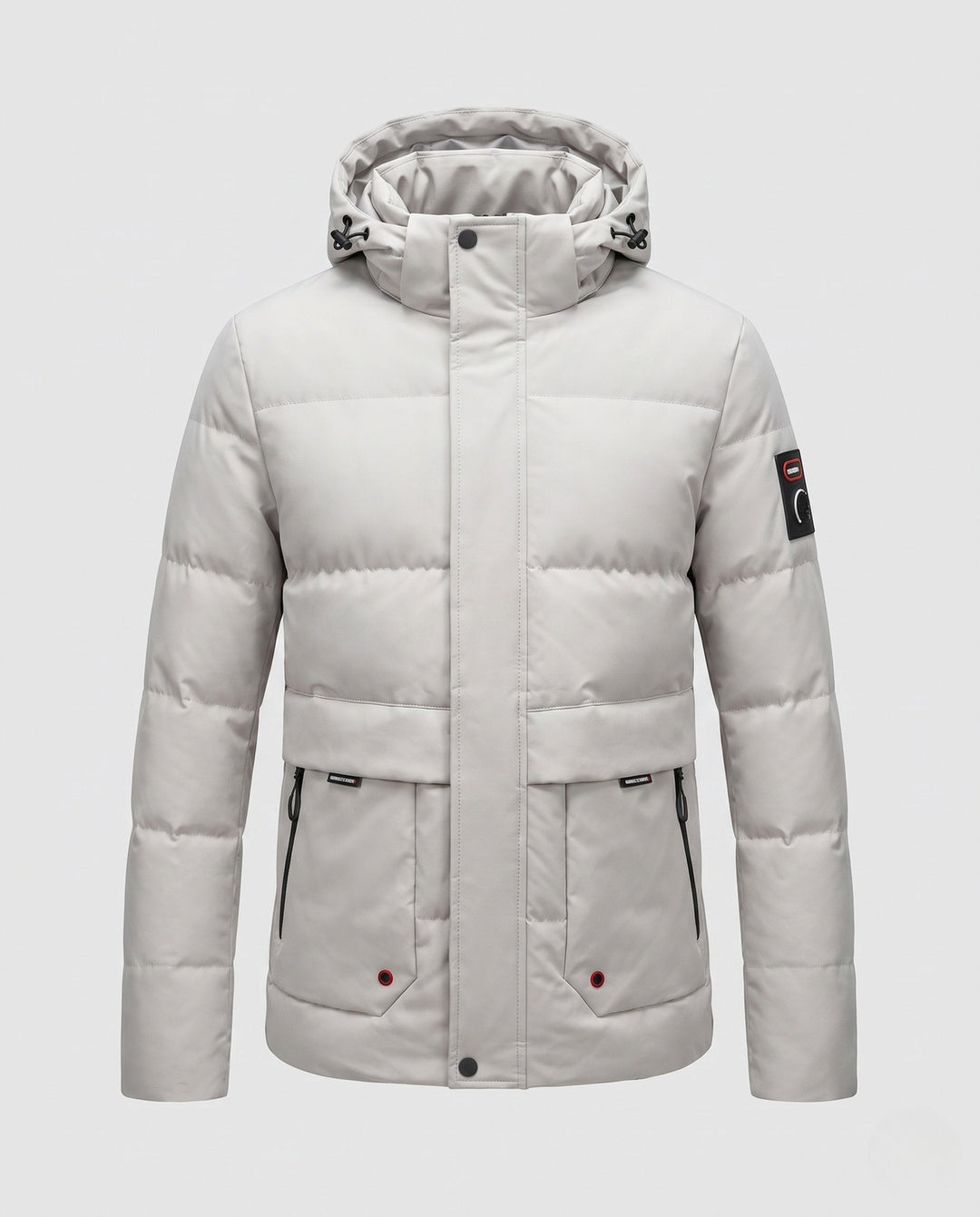 Men's Short Coat in Minimalist Quilted Design with Stowable Hood and Concealed Zip Pockets