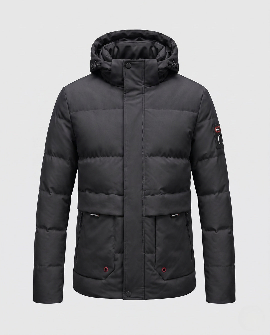 Men's Short Coat in Minimalist Quilted Design with Stowable Hood and Concealed Zip Pockets
