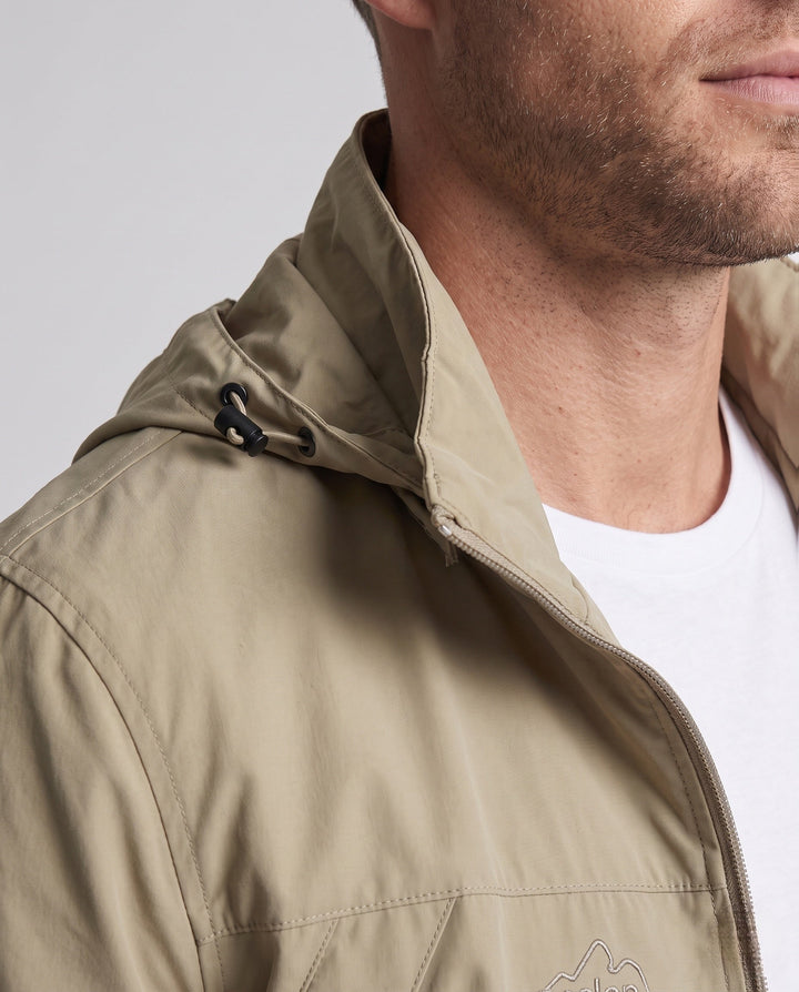 Men's Lightweight Windproof Outdoor Hooded Jacket with Chest Zip and Stowable Hood