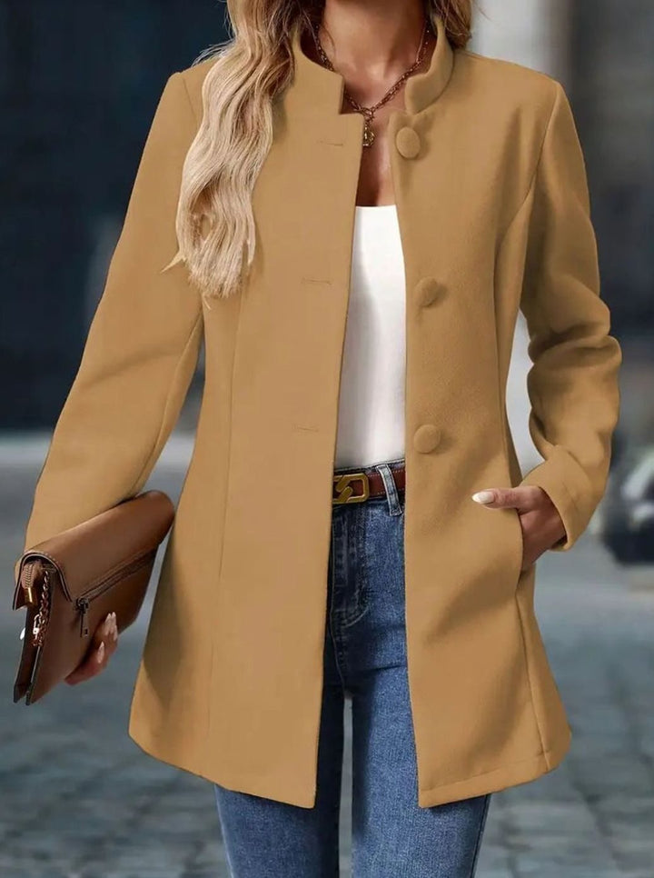 Winter Coat for Women | Elegant Stand Collar with Button Closure